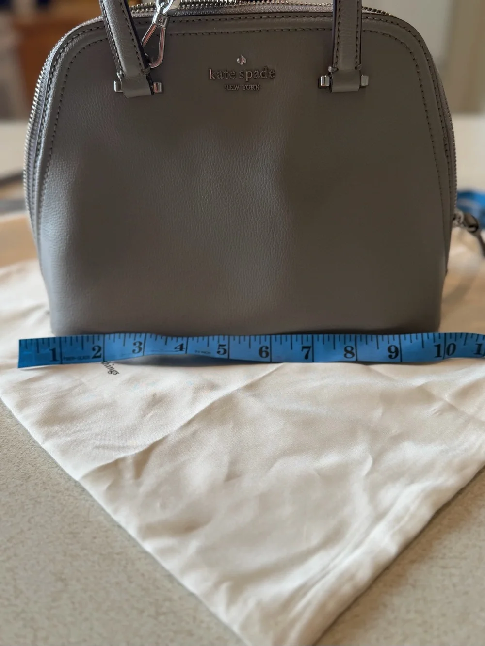 kate spade Gray Leather Dome Satchel with Detachable Crossbody Strap - Picture 10 of 11